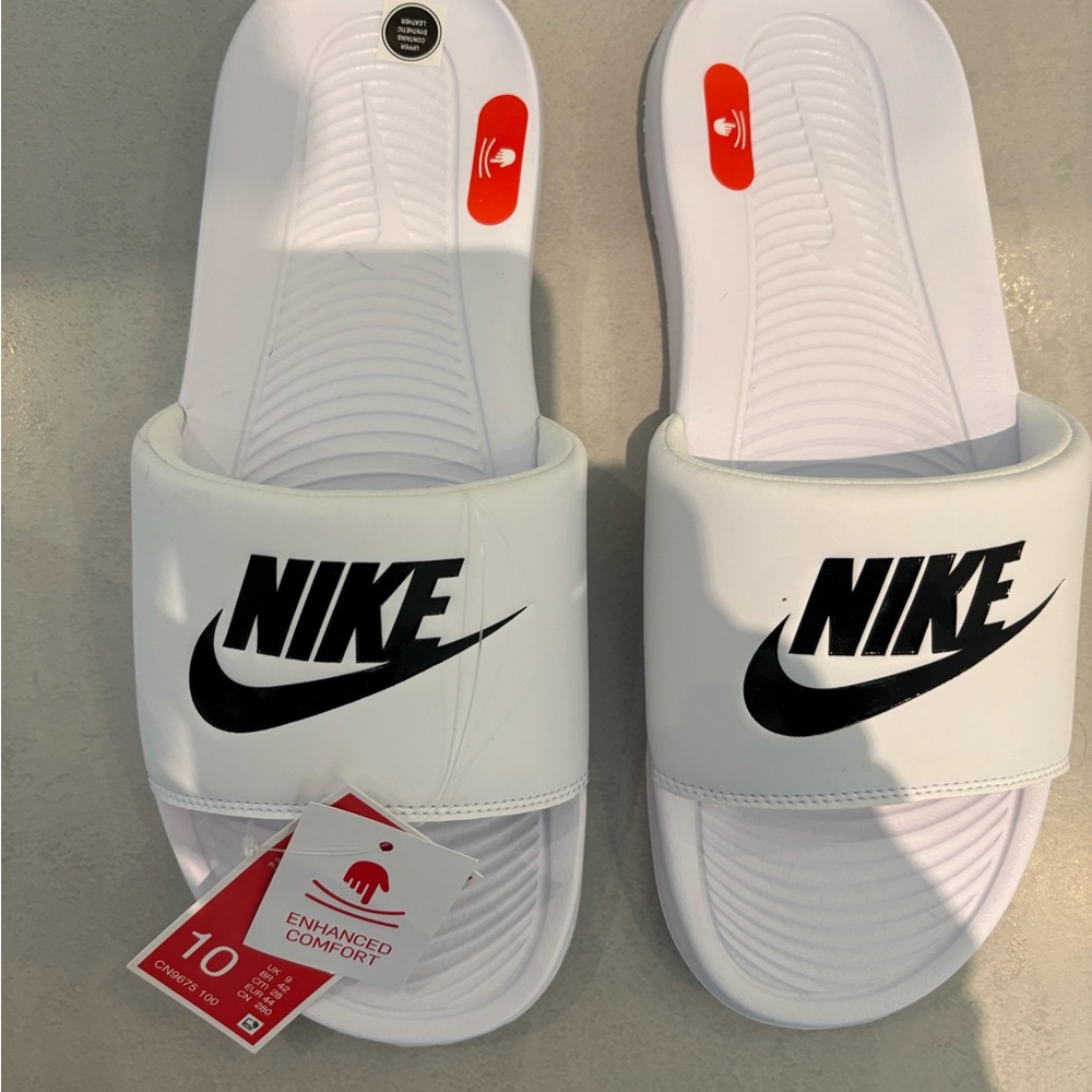 Nike White Slides with Black Logo